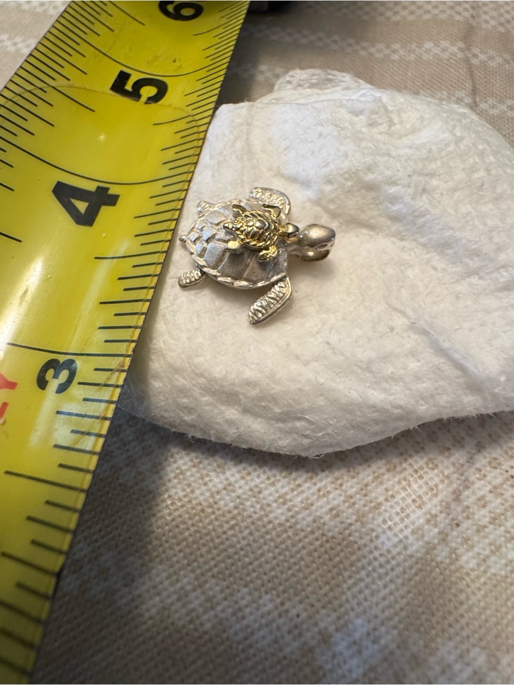 Gold and 925 silver Tone Turtle Charm Pendant - Picture 3 of 4